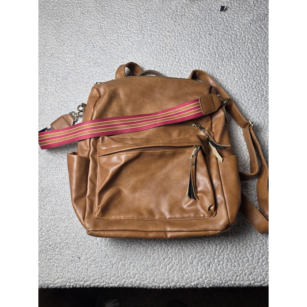 Modern+Chic Brielle Brown Vegan Leather Convertible Backpack Purse Boho Strap